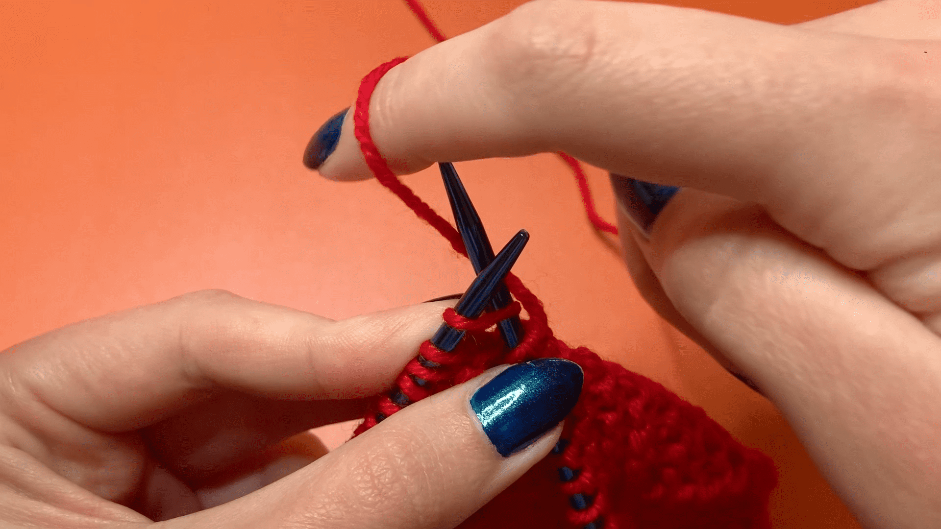 Step one of the english knit stitch